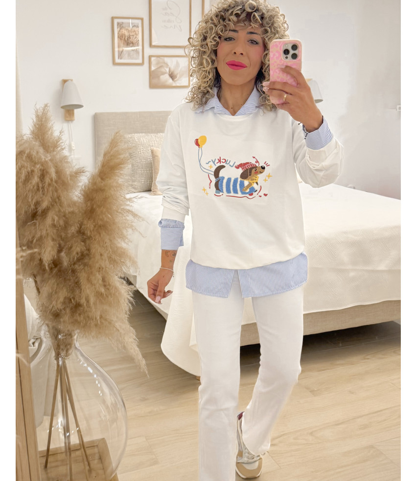 SUDADERA LUCKY BLANCA