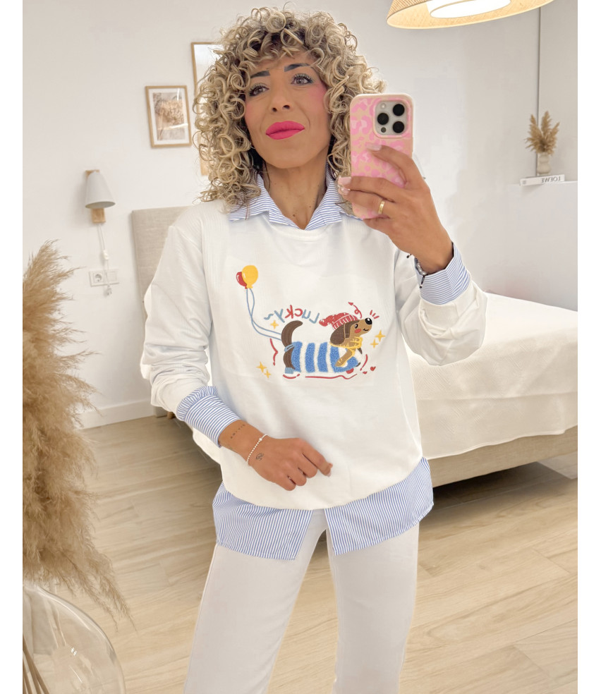 SUDADERA LUCKY BLANCA