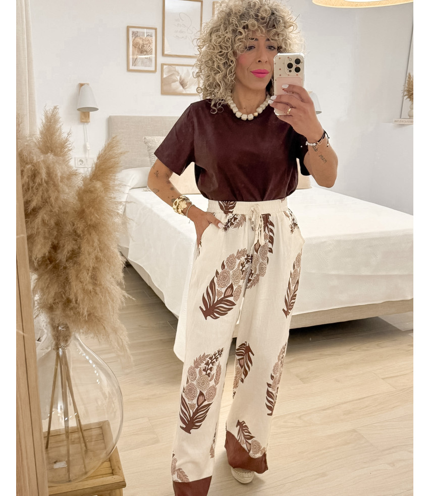 PANTALÓN FLORAL MARRÓN