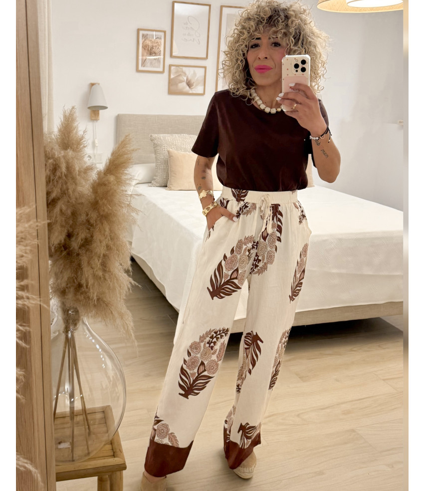 PANTALÓN FLORAL MARRÓN