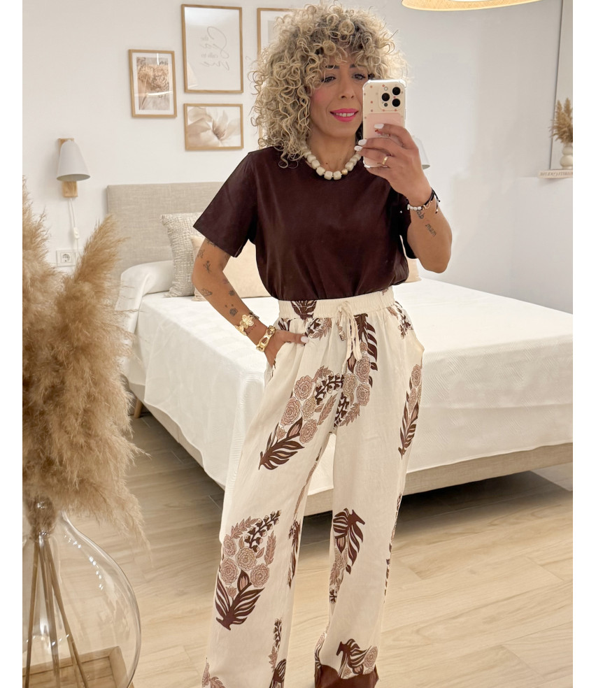 PANTALÓN FLORAL MARRÓN