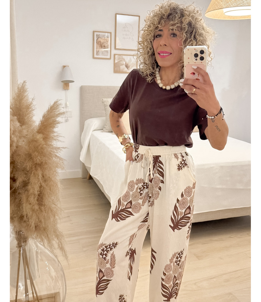 PANTALÓN FLORAL MARRÓN