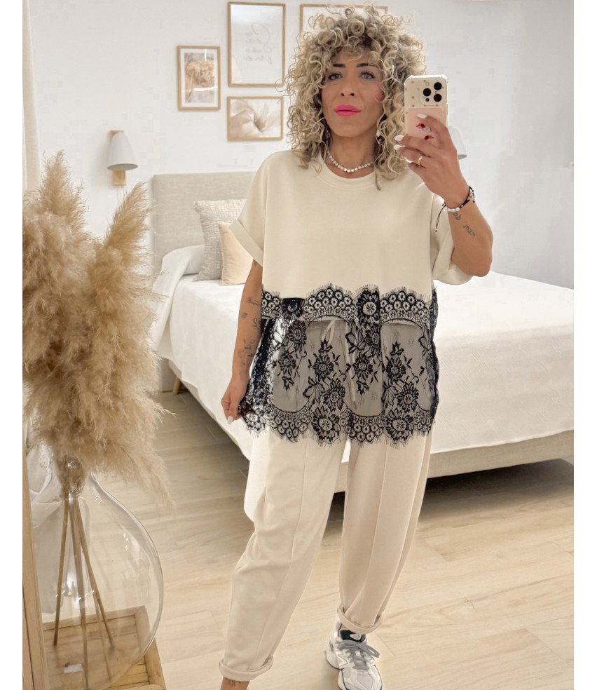 CAMISETA COMBINADA ENCAJE