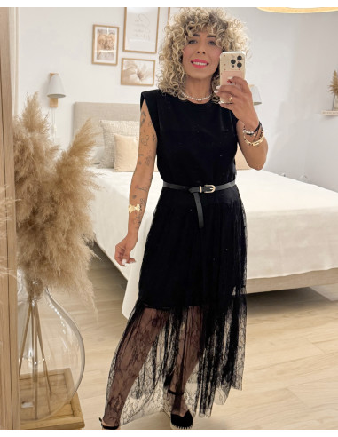 VESTIDO COMBINADO CON ENCAJE