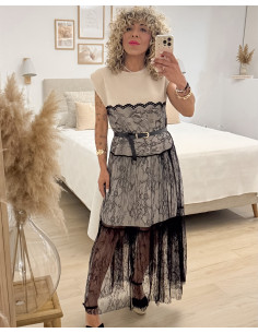 VESTIDO COMBINADO CON ENCAJE