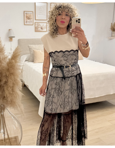 VESTIDO COMBINADO CON ENCAJE