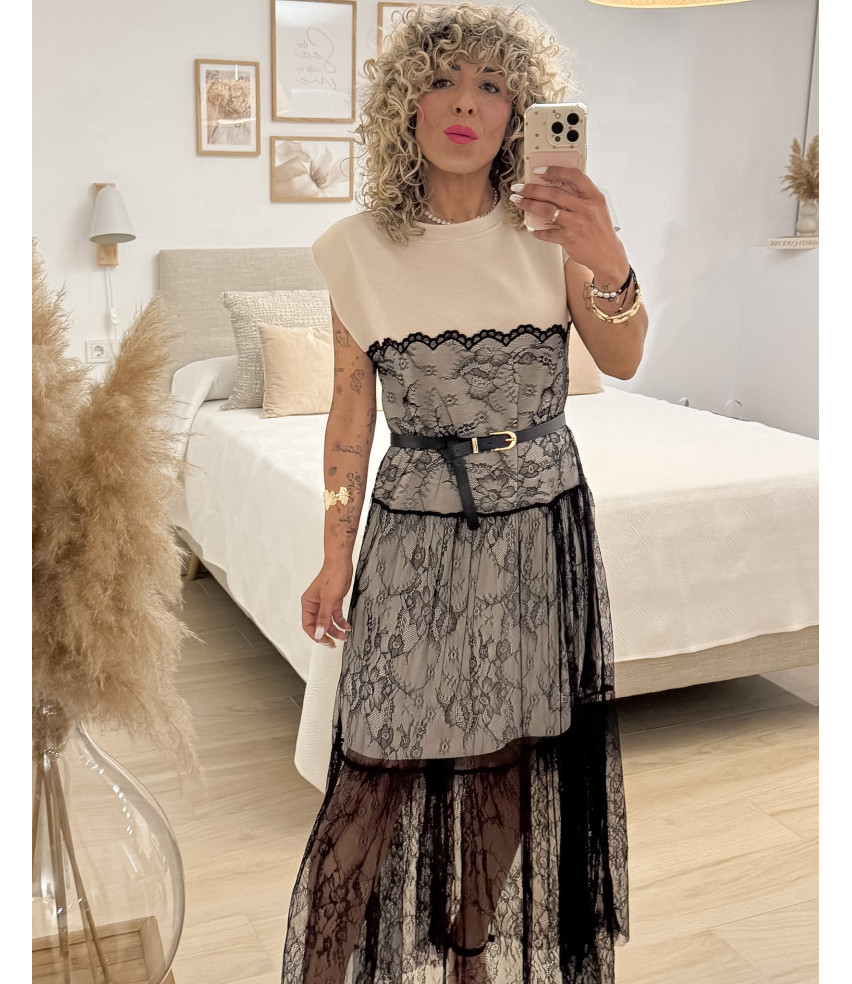 VESTIDO COMBINADO CON ENCAJE