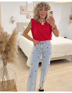 VAQUERO CEREZA BORDADA