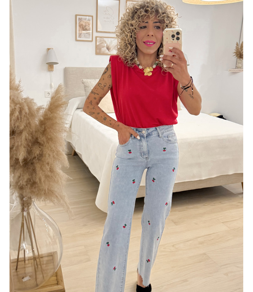 VAQUERO CEREZA BORDADA