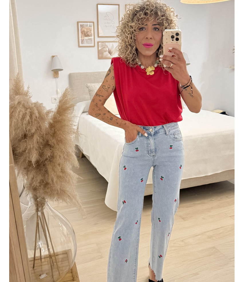 VAQUERO CEREZA BORDADA