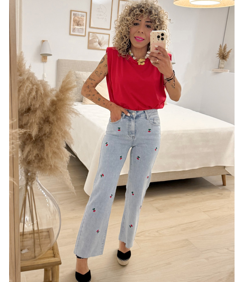 VAQUERO CEREZA BORDADA