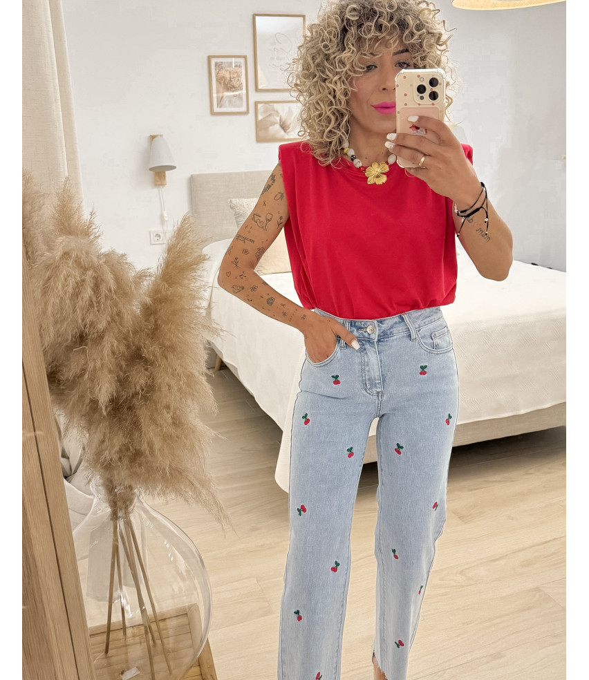 VAQUERO CEREZA BORDADA