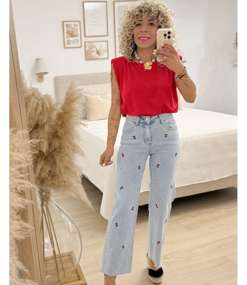 VAQUERO CEREZA BORDADA