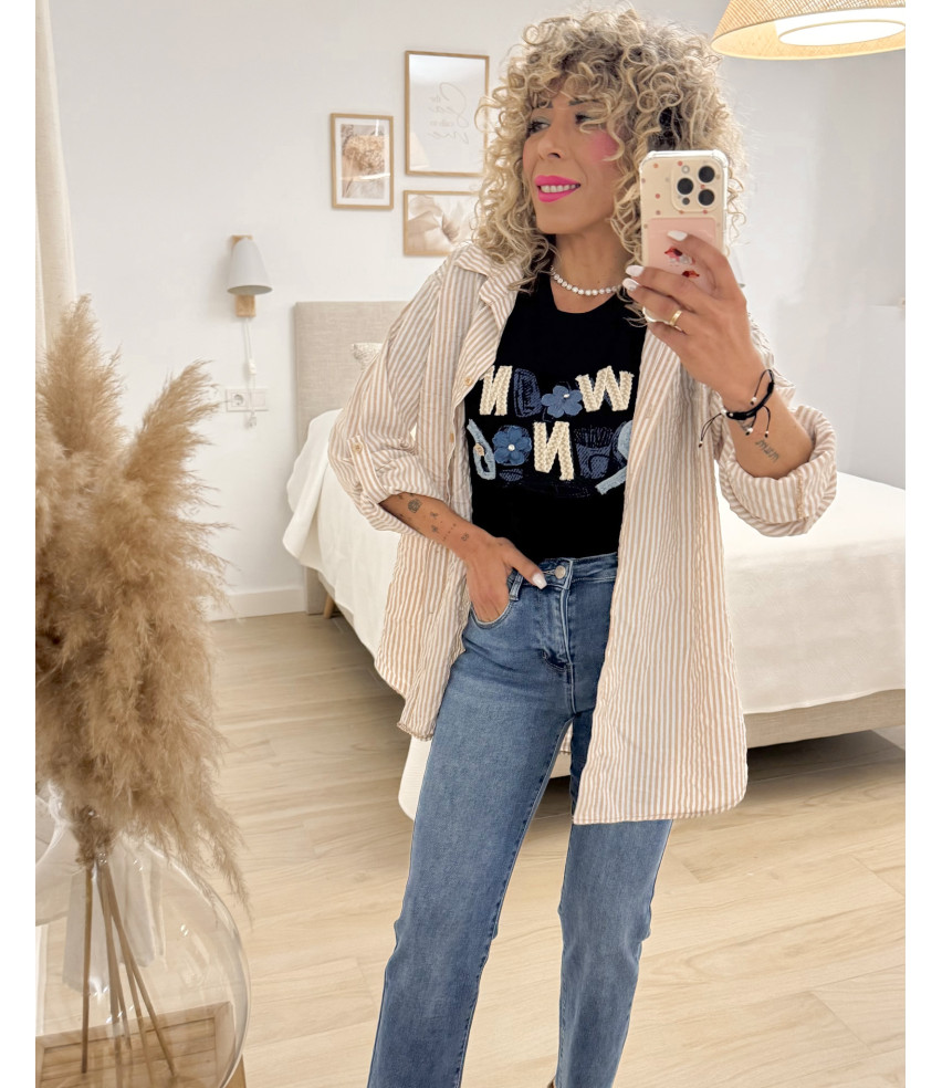 CAMISETA LETRAS JEANS