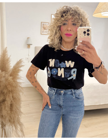 CAMISETA LETRAS JEANS