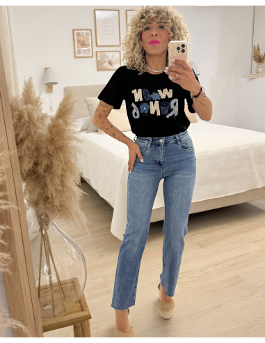 CAMISETA LETRAS JEANS