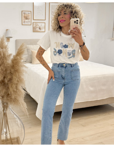 CAMISETA LETRAS JEANS