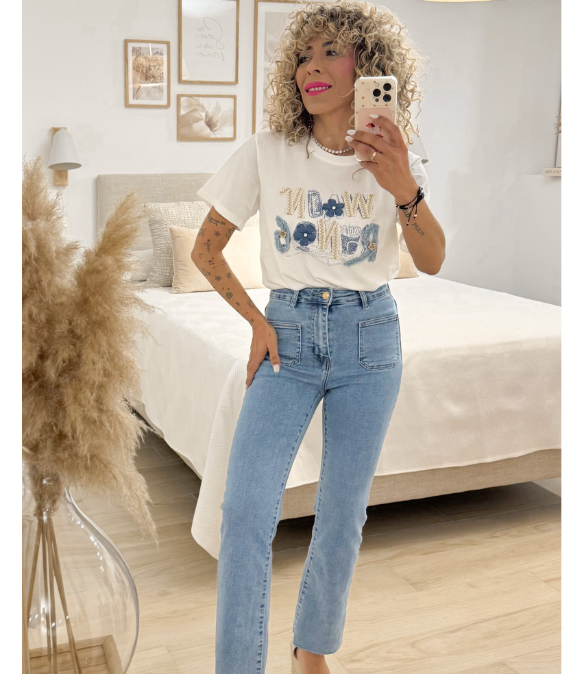 CAMISETA LETRAS JEANS