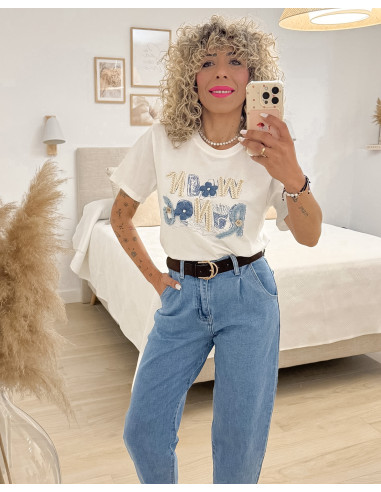 CAMISETA LETRAS JEANS