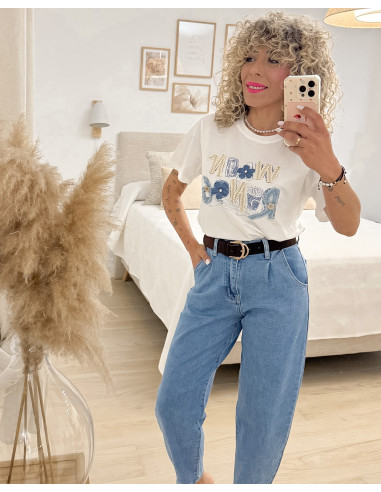 CAMISETA LETRAS JEANS