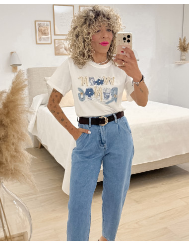 CAMISETA LETRAS JEANS