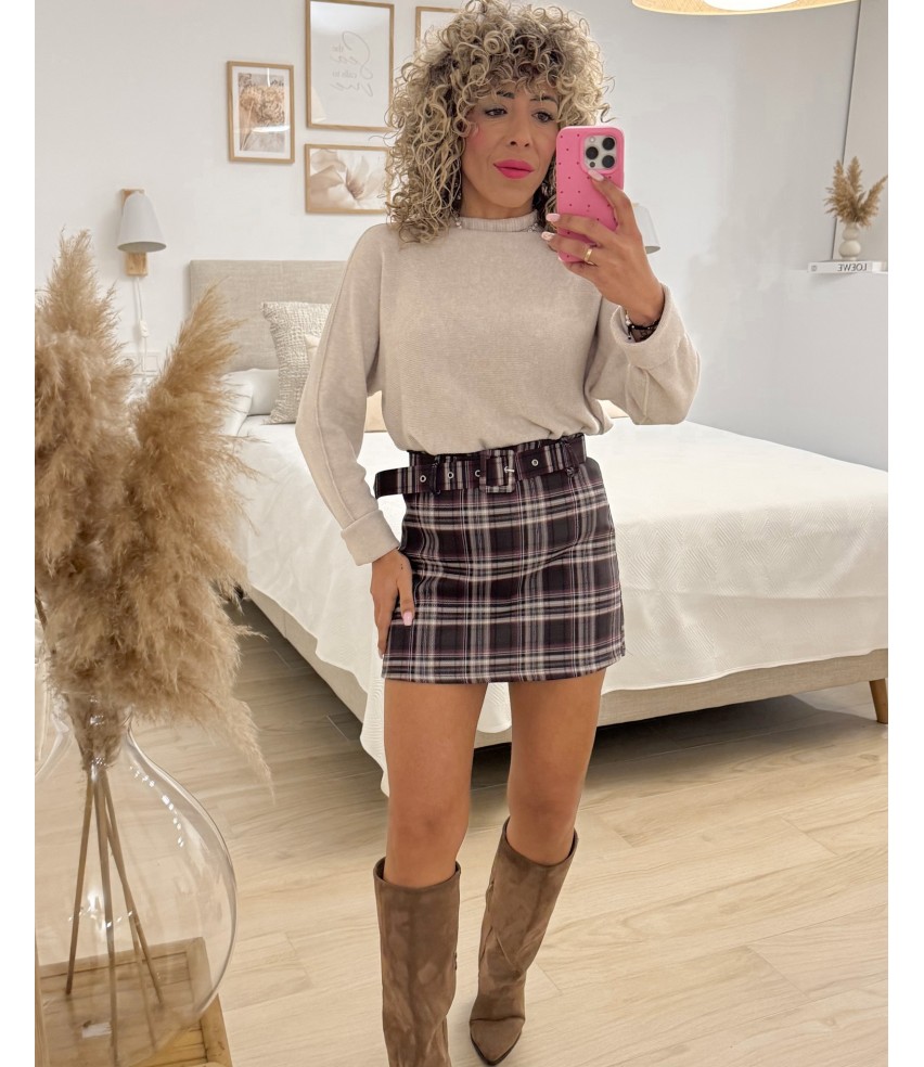 FALDA/SHORT CUADRO MARRÓN