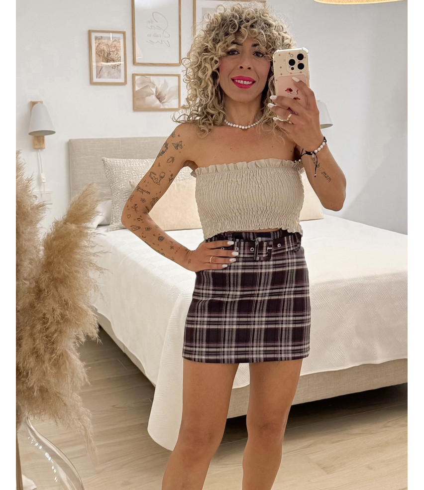 FALDA/SHORT CUADRO MARRÓN